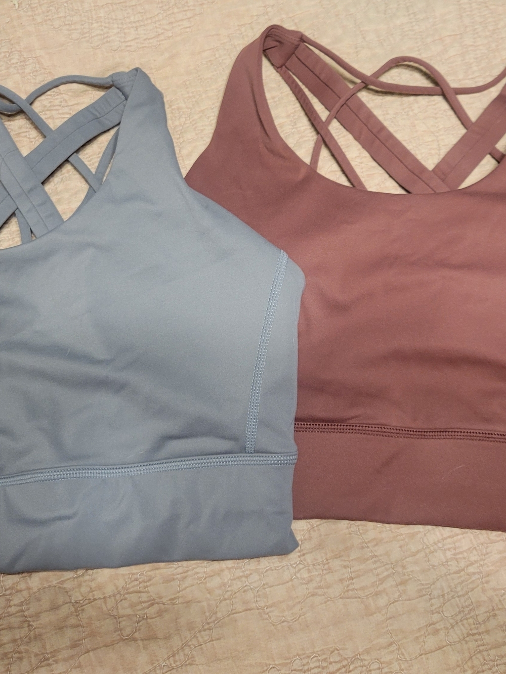 Born Primitive Dual-Pack Strappy Sports Bras in Dusty Blue and Mauve